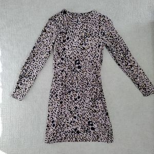 H&M Long Sleeve Leopard Print Dress, size 2